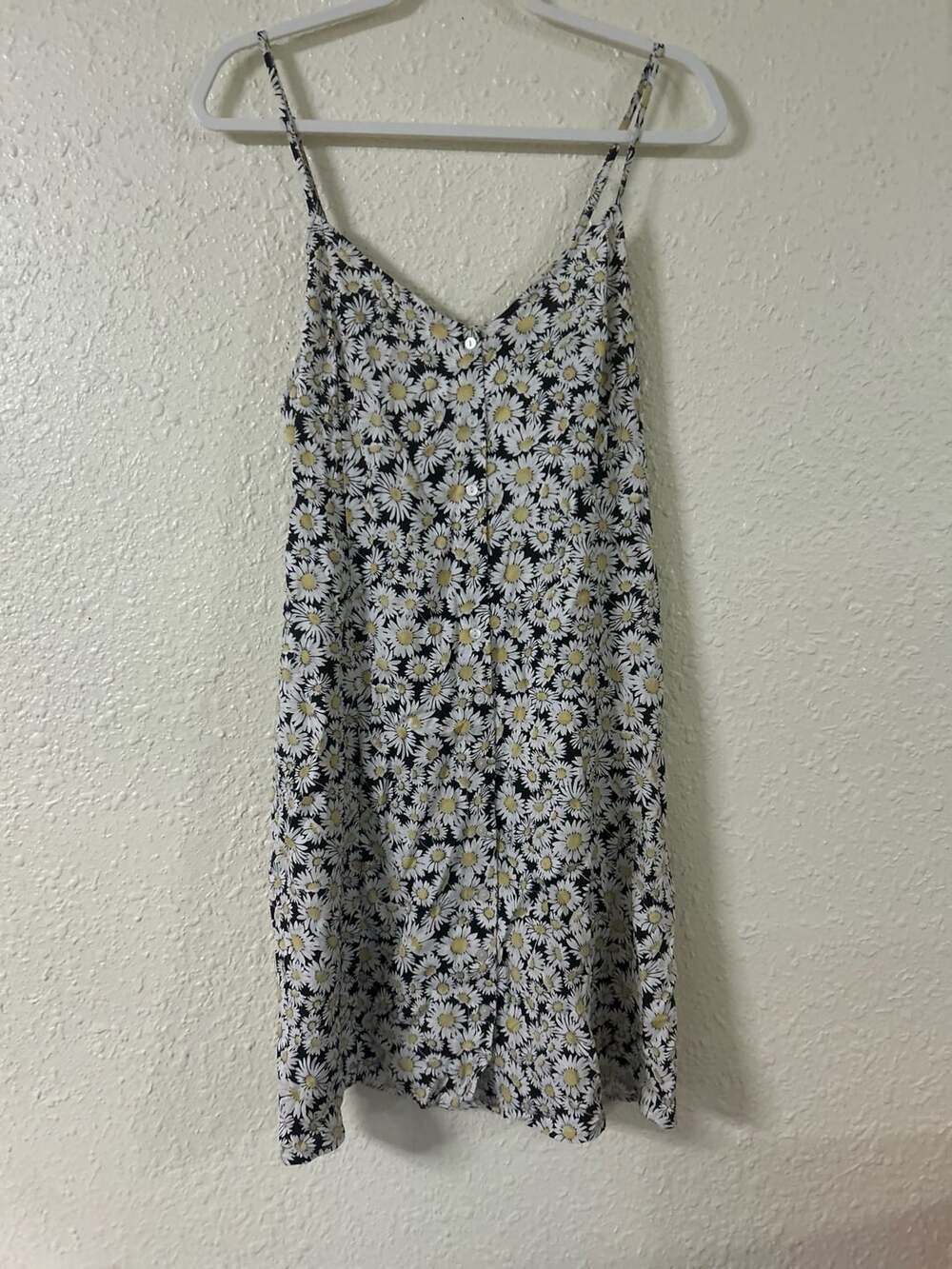 Japna Daisy Print Button Down Dress Size XL Black White Yellow Tie Back